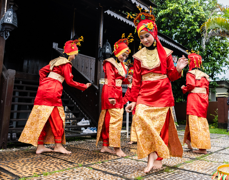 Traditional house and dance performance in Pulao Belitung, Bangka Belitung Islands, Indonesia