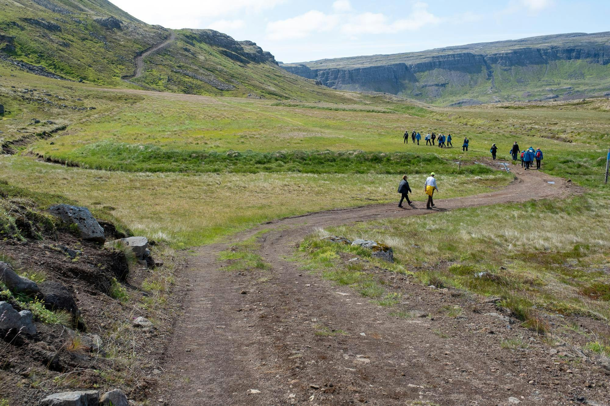 Guests hiking in Djupavik, Westfjords, Iceland.