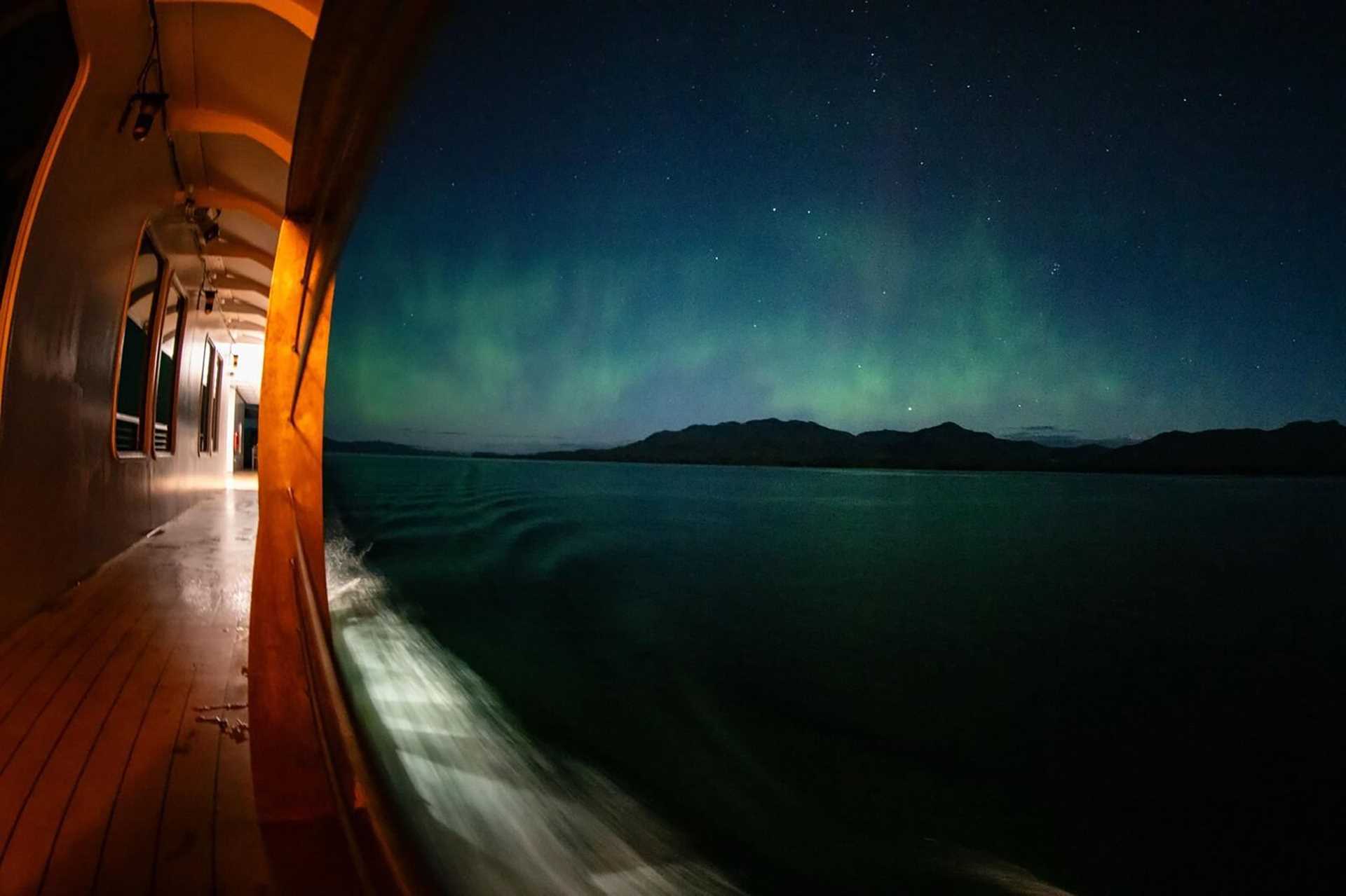 northern lights from the deck of a ship