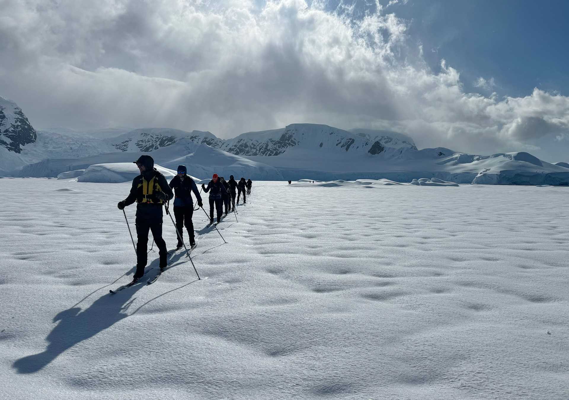 cross-country skiiers in Antarctica