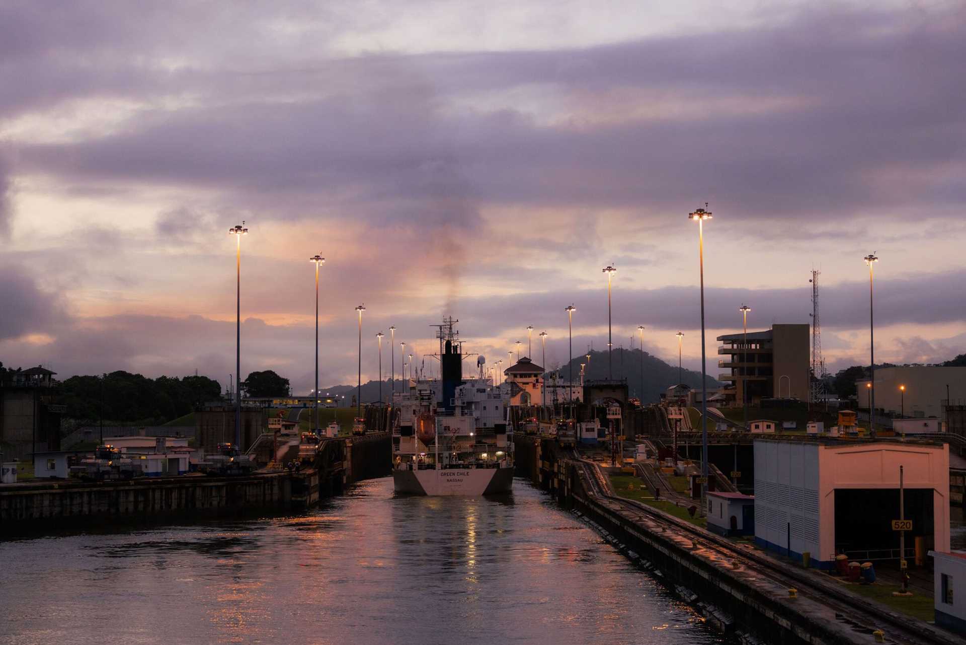 sunset over the panama canal