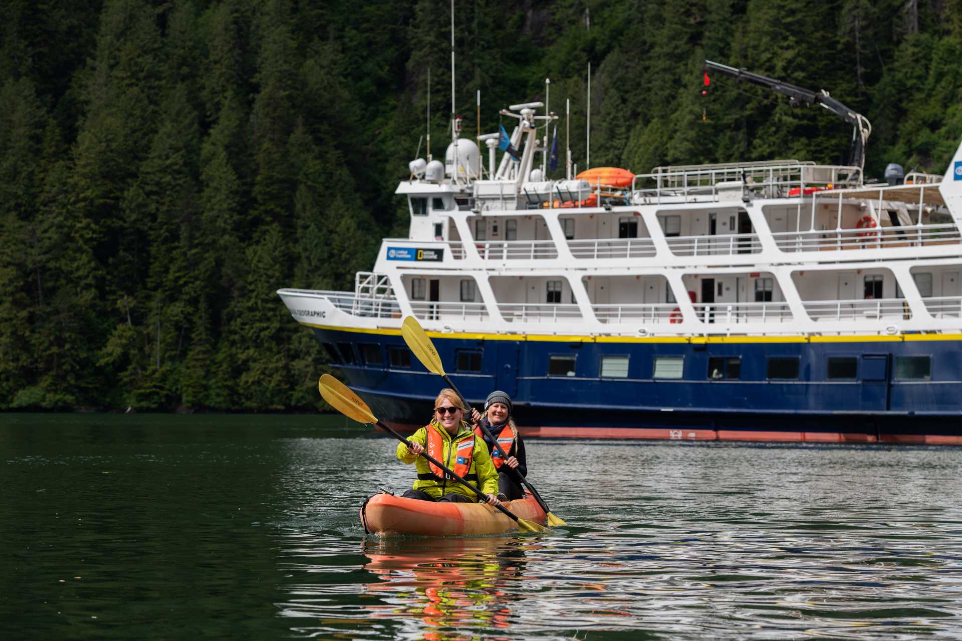 Guests kayak in Owl Pass, Misty Fiords National Monument.