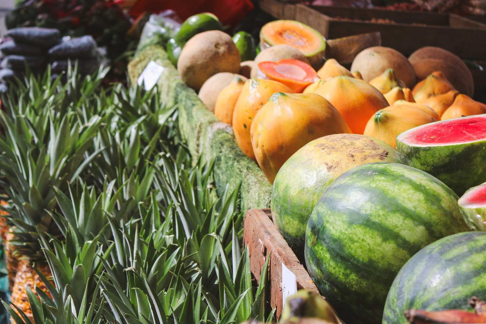 Produce stand at a Costa Rican farmer's market.